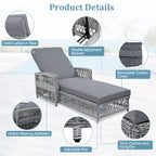Outdoor Long Reclining Chaise with Armrests and Cushions