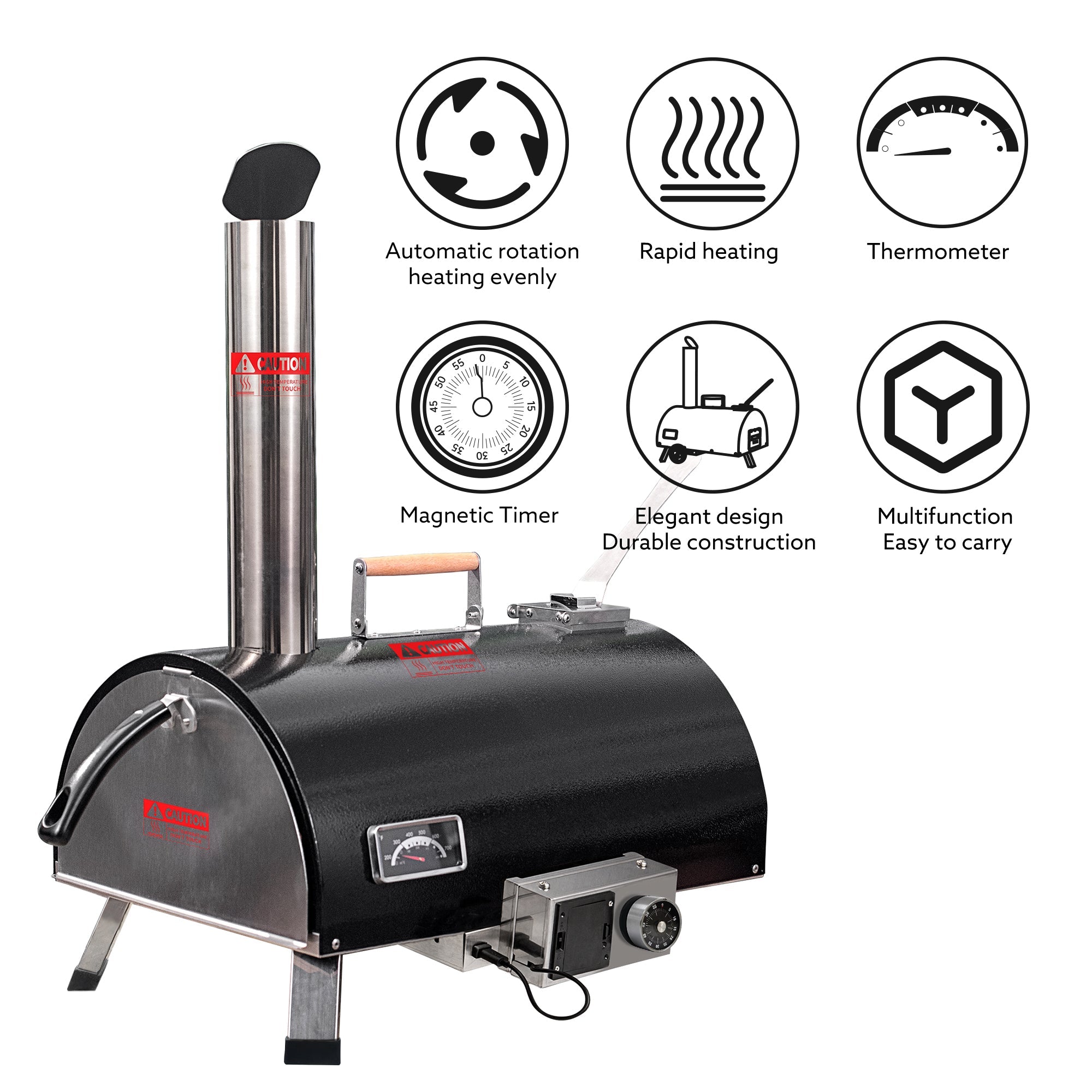 Black Pizza Oven Outdoor 12" Automatic Rotatable Pizza Oven