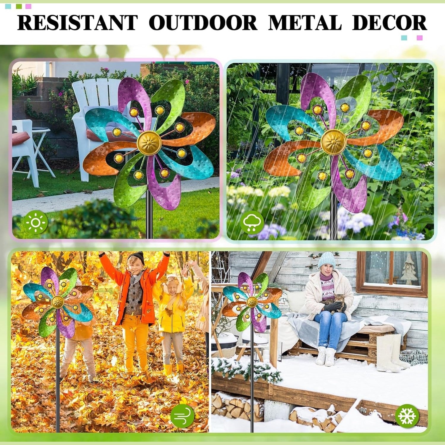 Metal Wind Spinners Outdoor, 360Â° Wind Sculpture Spinner with Metal Stake, Waterproof Spinners Green Kinetic Wind Spinner for Yard Lawn Decor (A- Colourful 1PC)