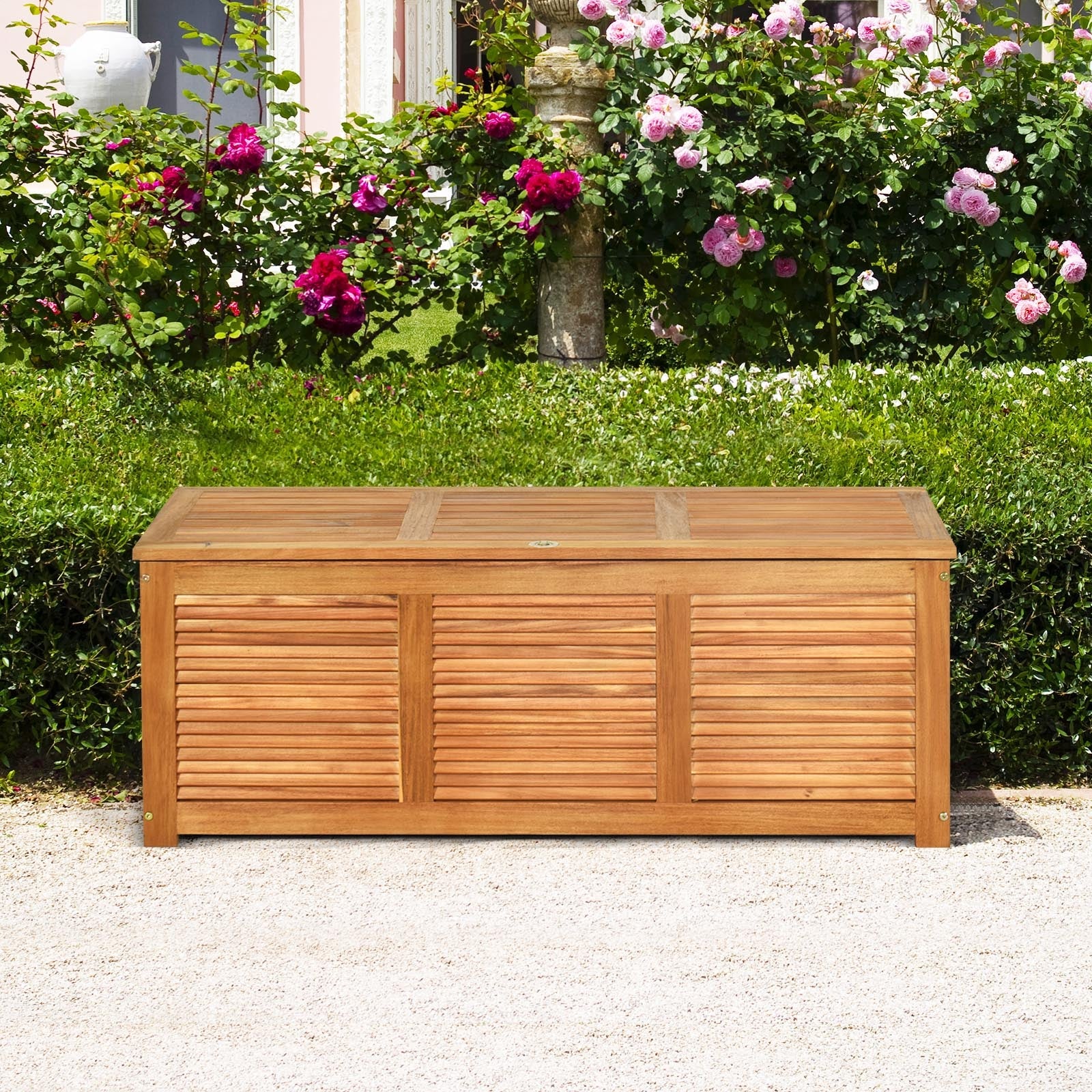 46 Gallon Acacia Wood Storage Bench Box for Patio, Garden, Balcony or Deck
