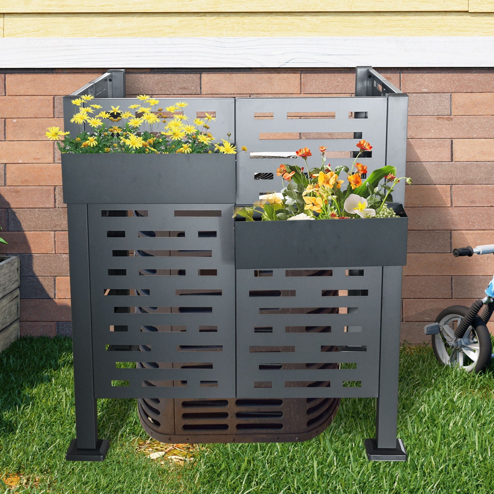 Air Conditioner Fence For Outdoor Units, Metal Privacy Fence Cover, 3 Fence Panel