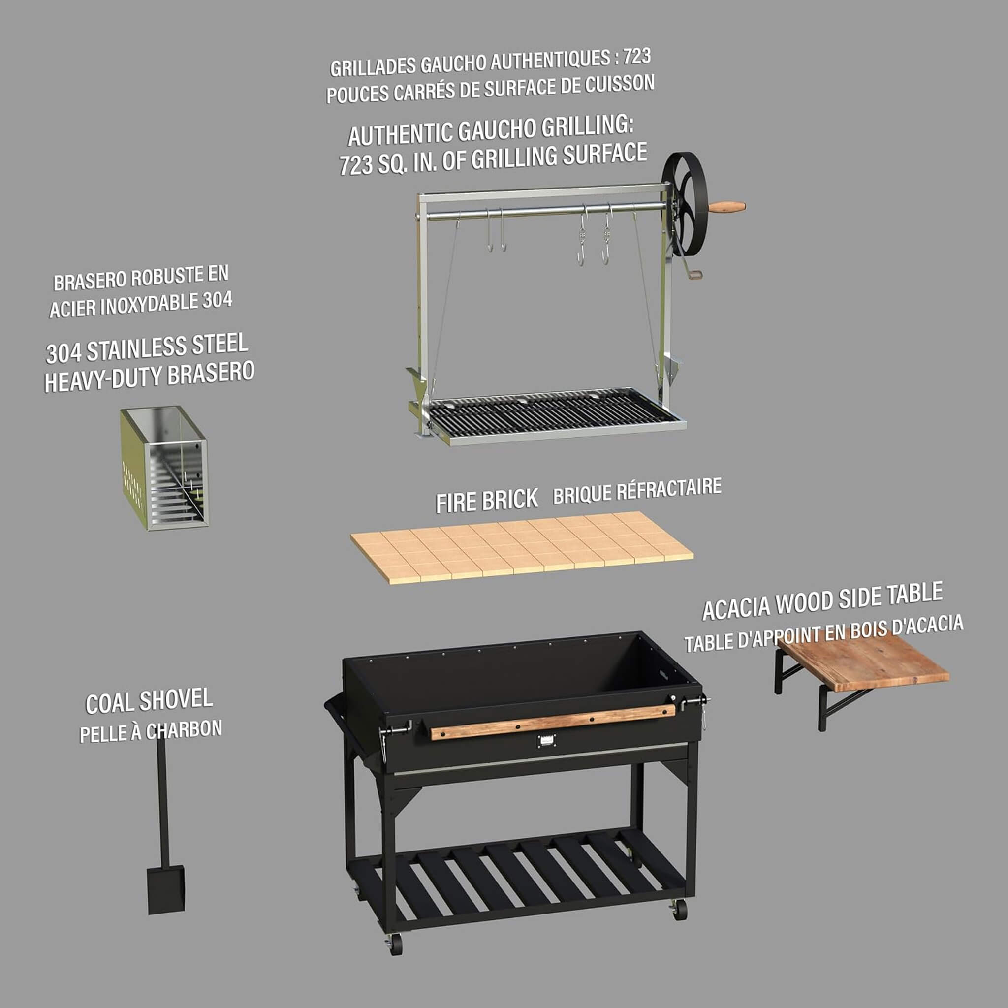 5 X 2 FT Heavy-Duty Argentine Santa Maria Wood Fire And Charcoal BBQ Grill With Brasero