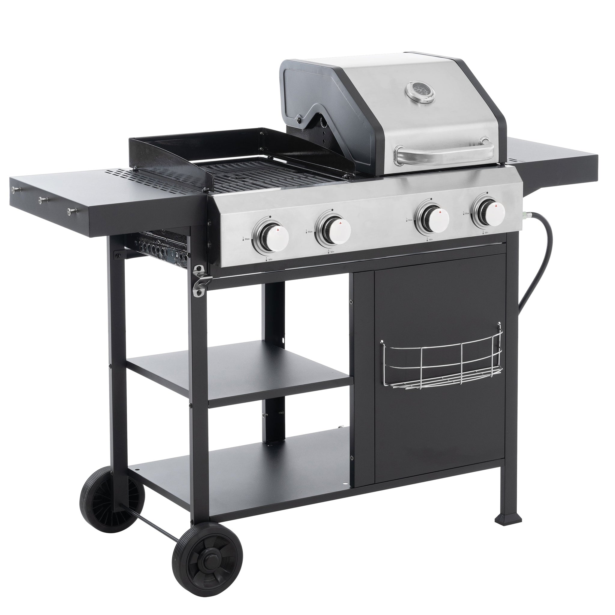 2+2 multifunctional gas barbecue grill and covered grill combination for outdoor cooking