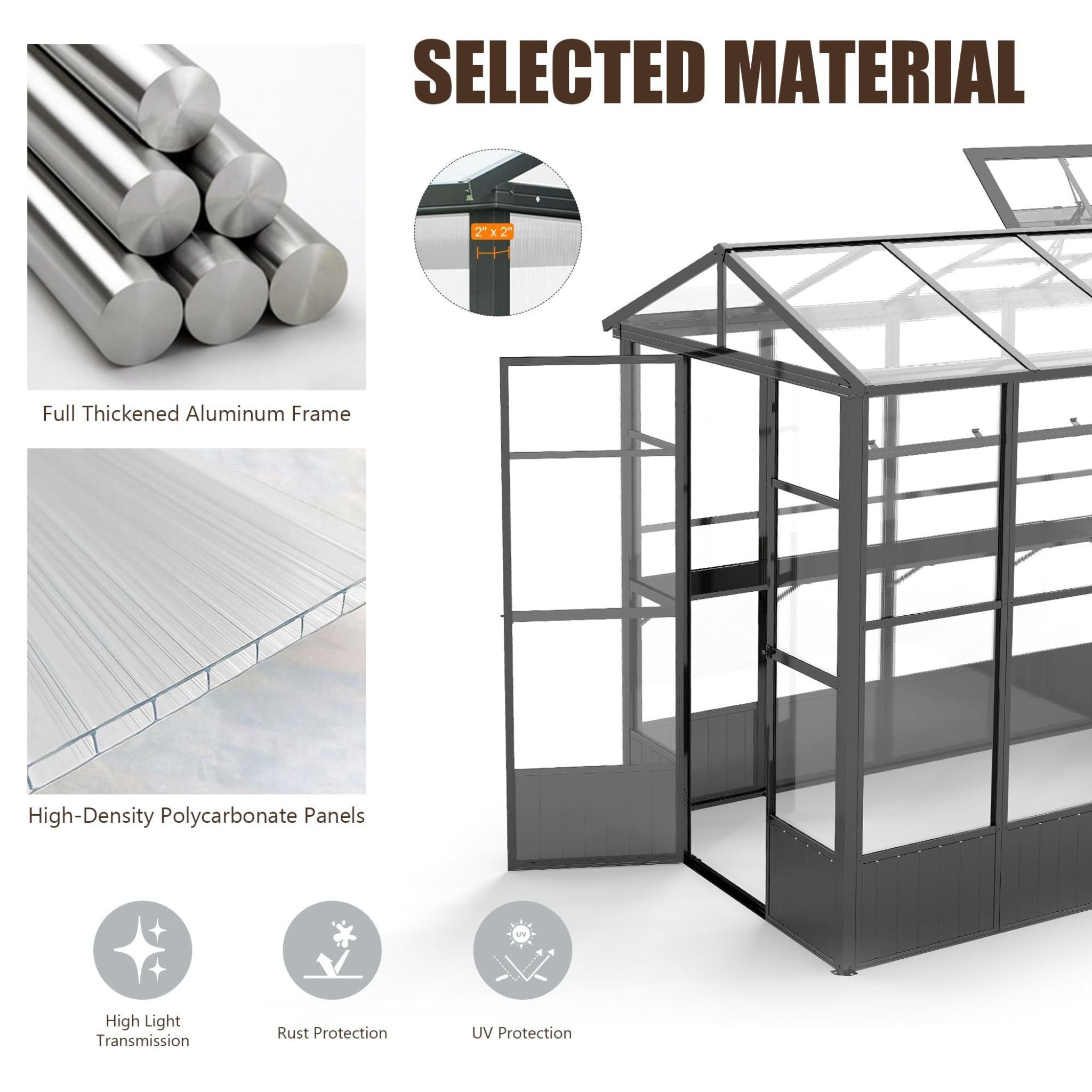 06 X 08 FT Heavy-Duty Outdoor Polycarbonate Greenhouse With Fully Automatic Temperature Control Vent