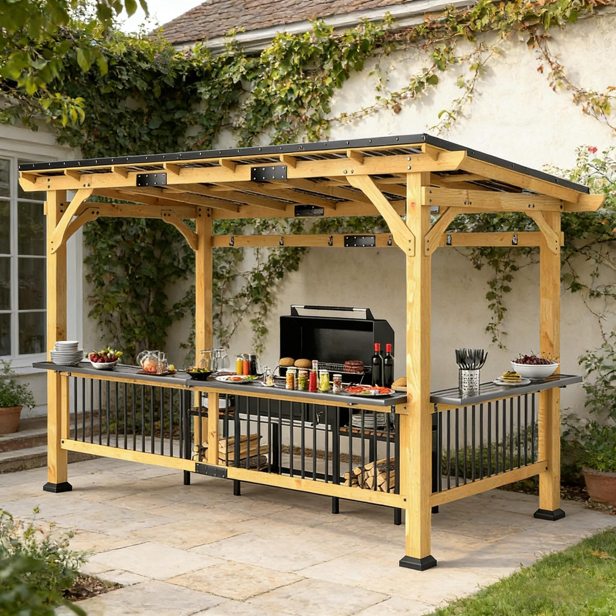 6 X 13 FT  Premium Outdoor Hardtop Wooden BBQ Grill Gazebo