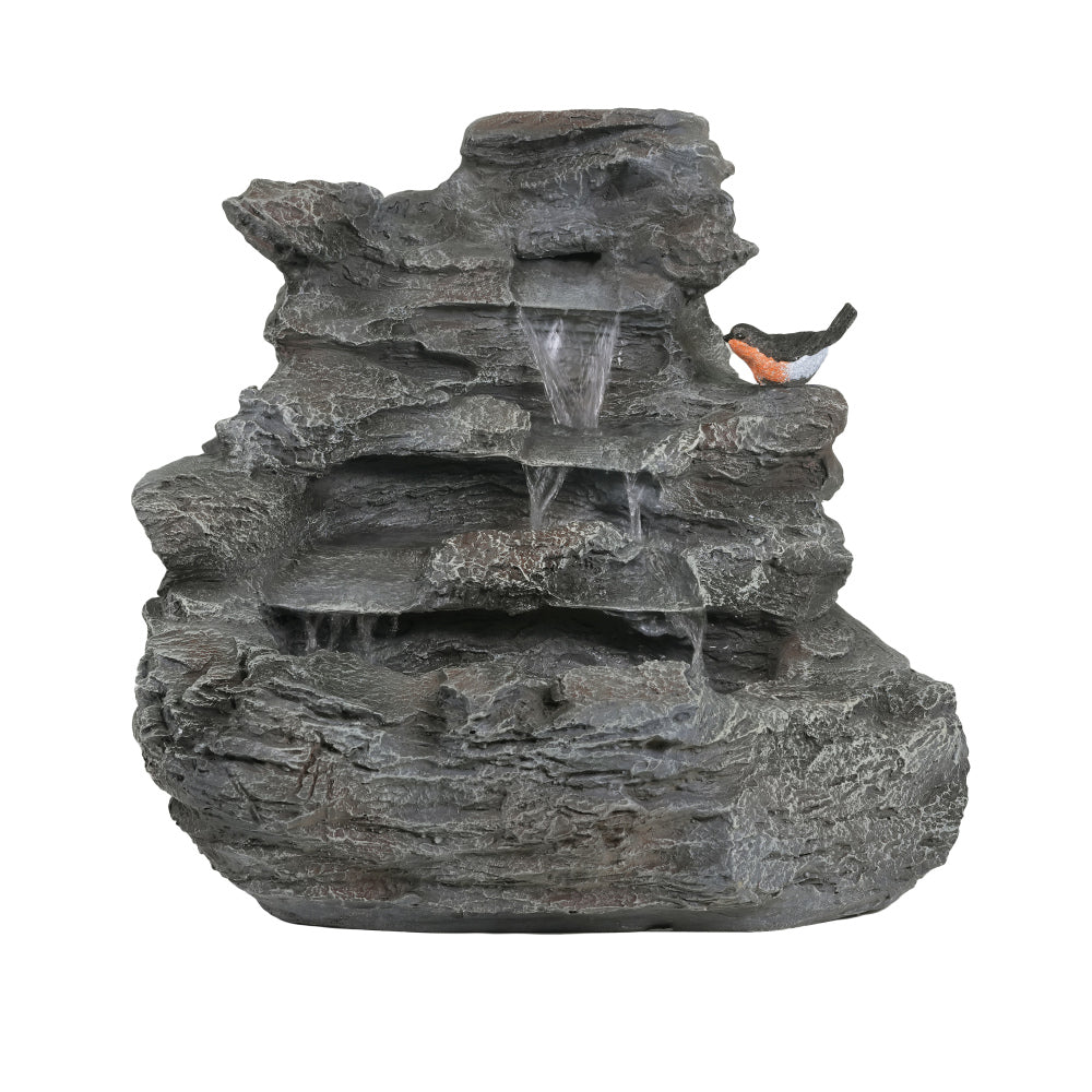 4-Tier Concrete Rock Waterfall Fountain with LED Lights