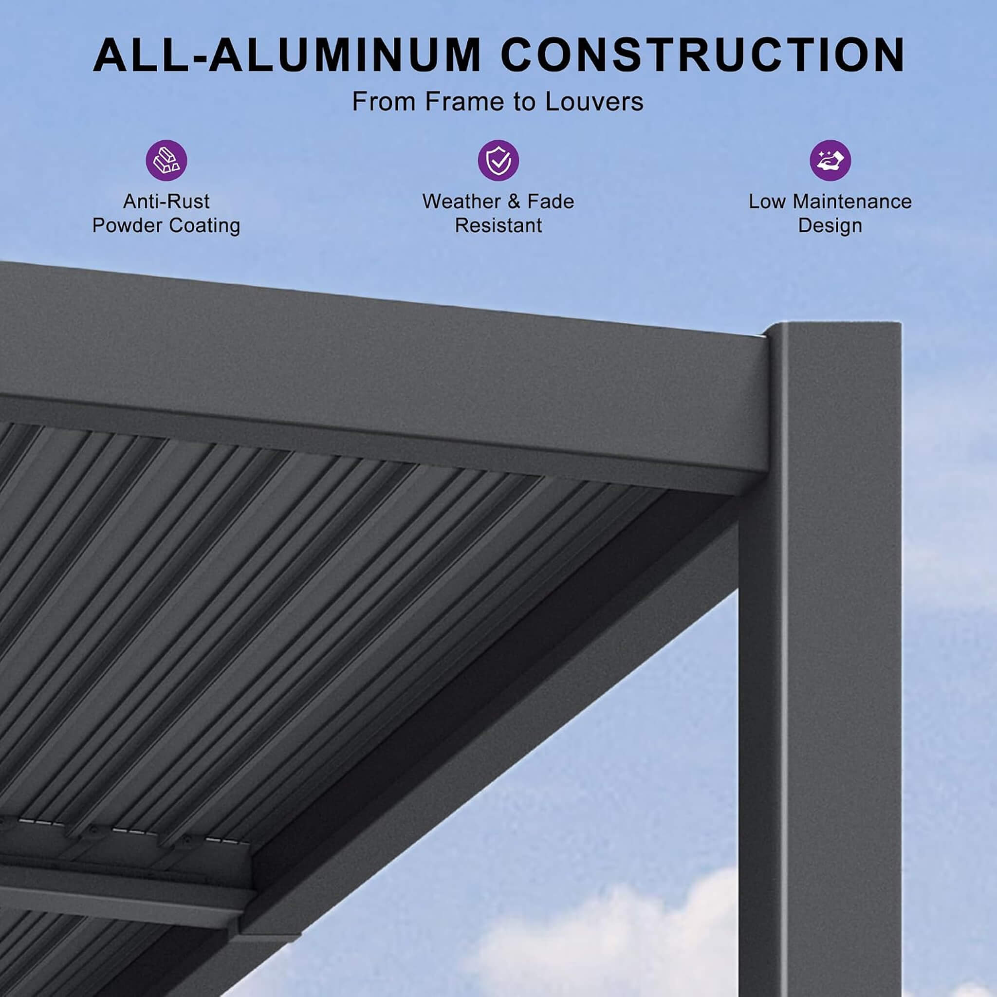 8 X 10 FT Modern Louvered Aluminum Pergola With Sloped Roof