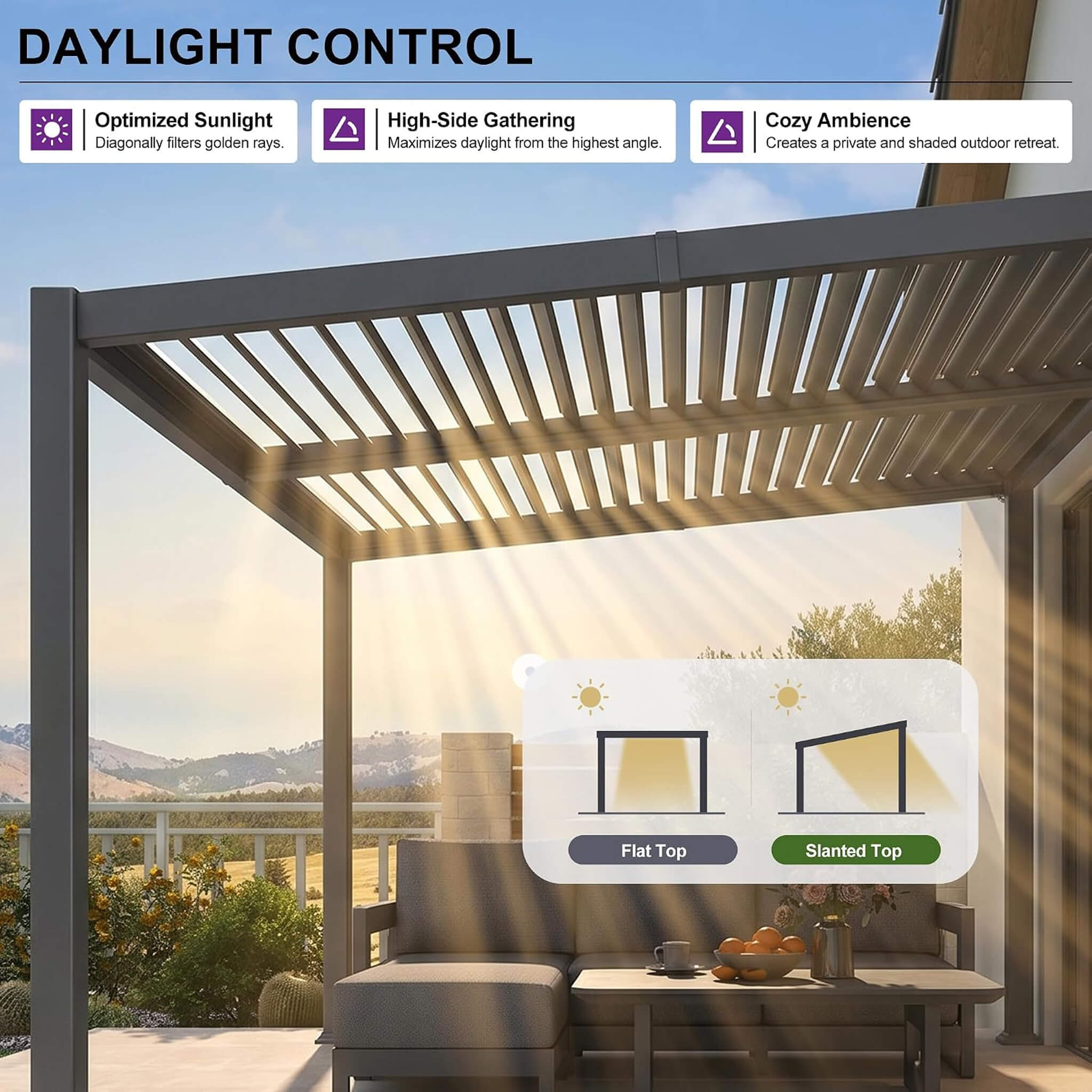 8 X 10 FT Modern Louvered Aluminum Pergola With Sloped Roof