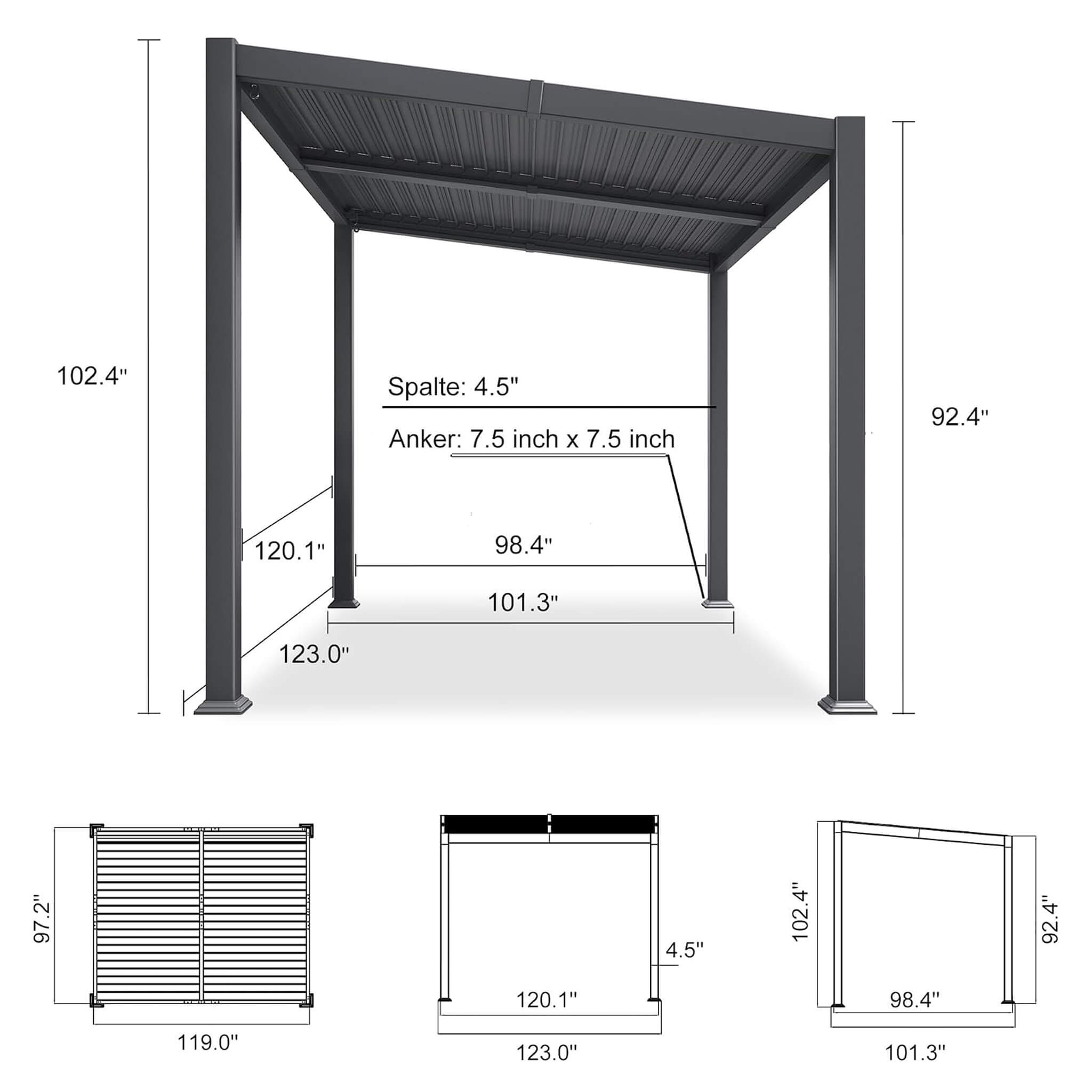 8 X 10 FT Modern Louvered Aluminum Pergola With Sloped Roof