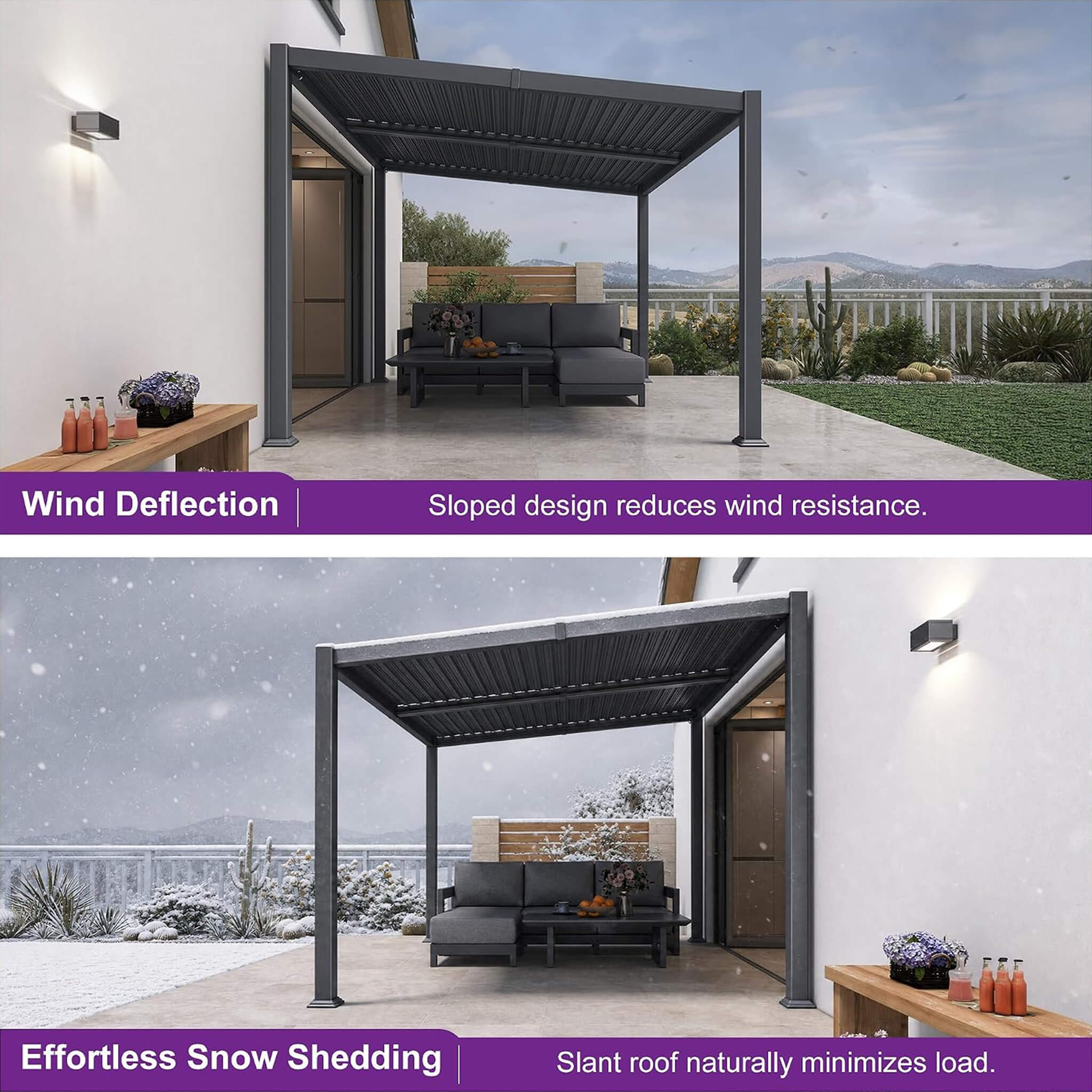 8 X 10 FT Modern Louvered Aluminum Pergola With Sloped Roof