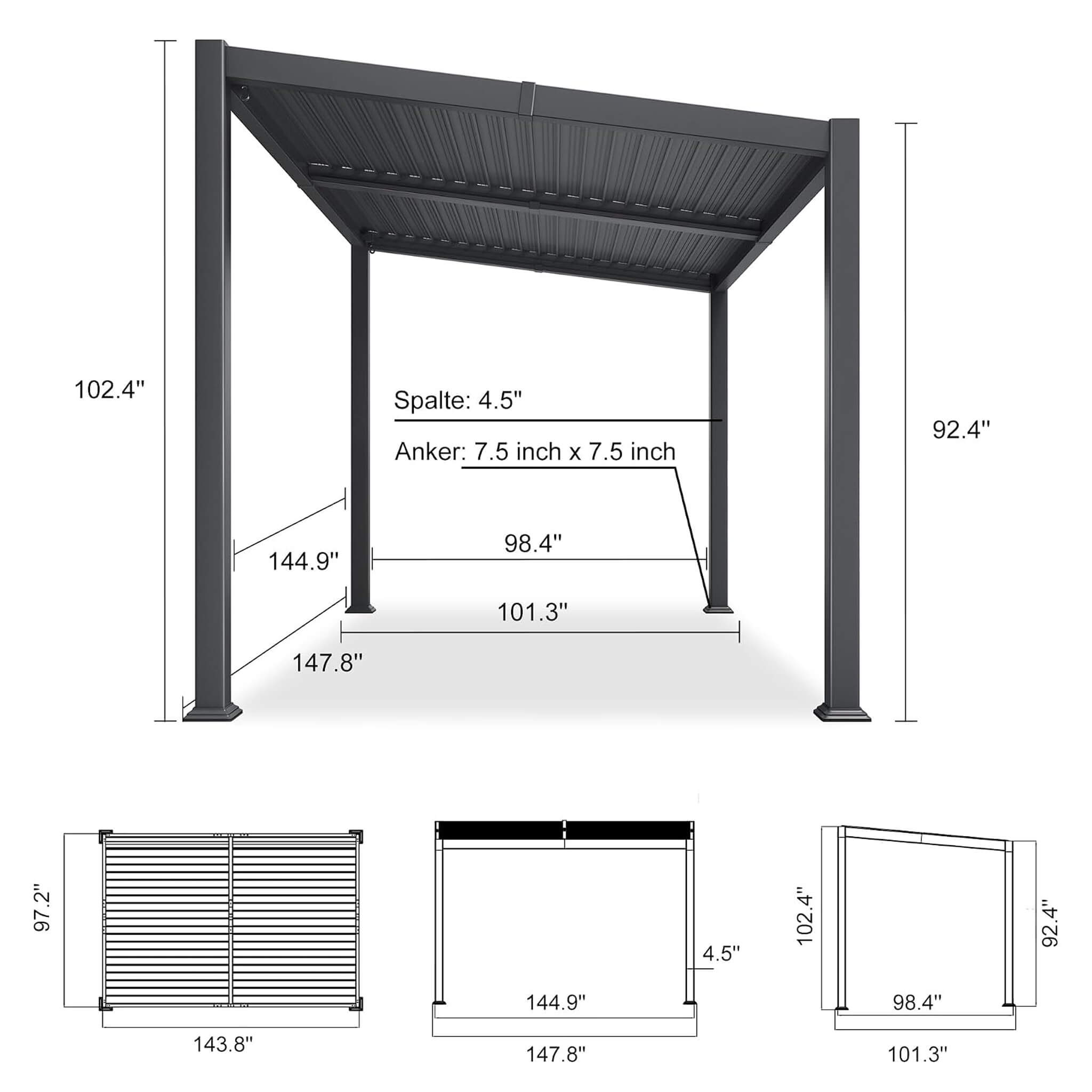 8 X 12 FT Modern Louvered Aluminum Pergola With Sloped Roof