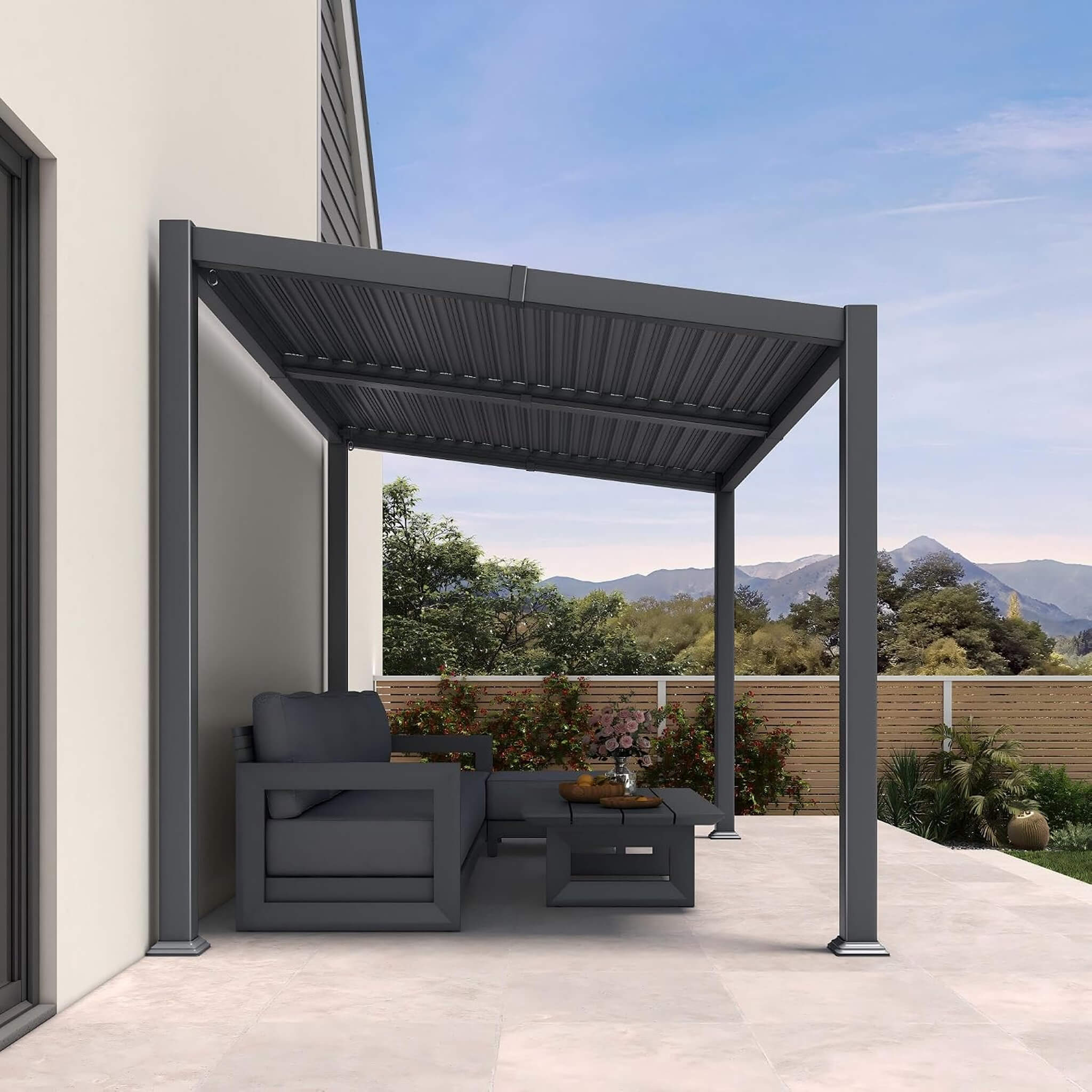 8 X 12 FT Modern Louvered Aluminum Pergola With Sloped Roof
