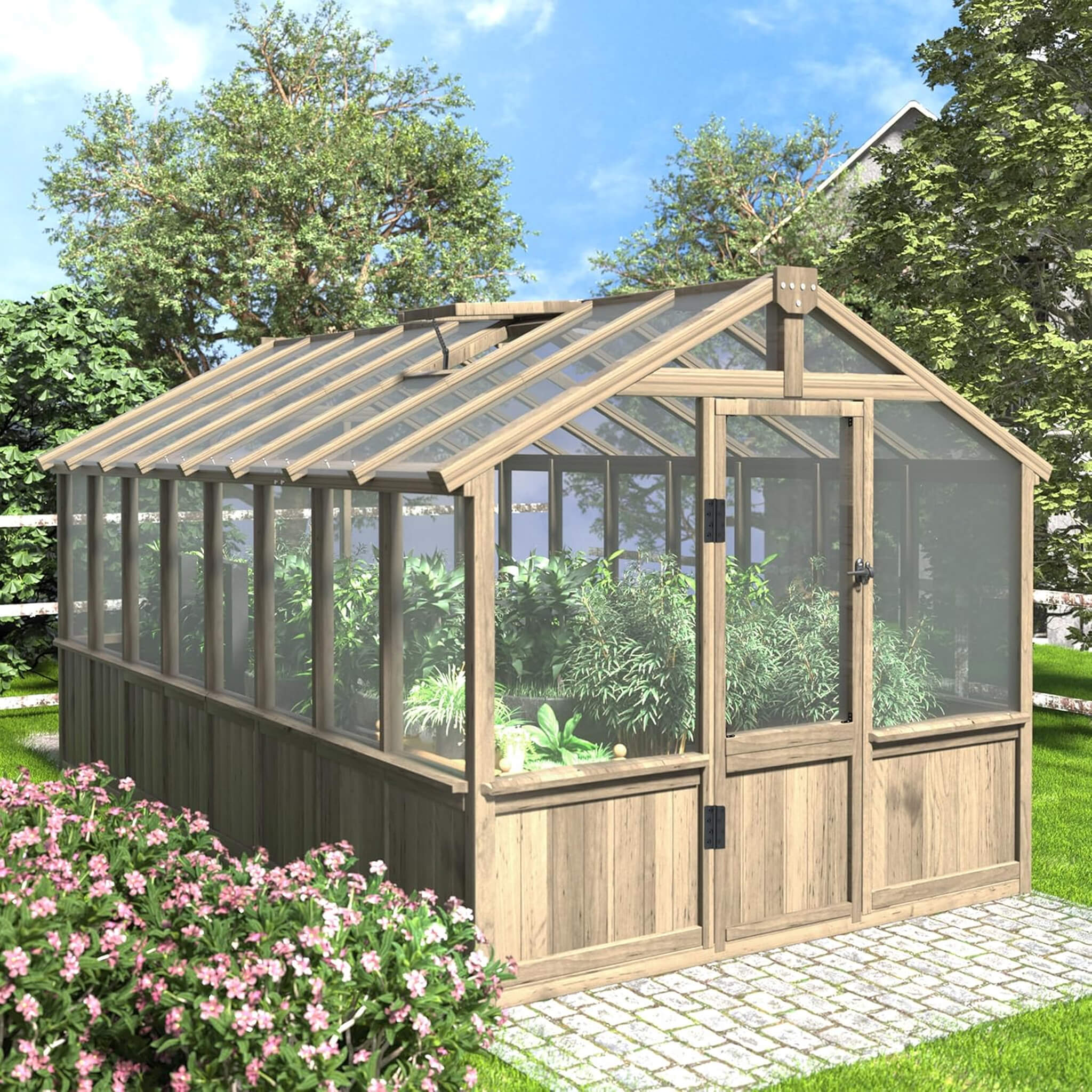 8 X 16FT Large Heavy-Duty Outdoor Wooden Greenhouse with 6MM Polycarbonate Panels