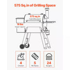 Wood Pellet Grill and Smoker, 8 in 1 BBQ Grills for Outdoor Cooking, 575 Sq.In. Cook Area Electric Smokers,Control Black