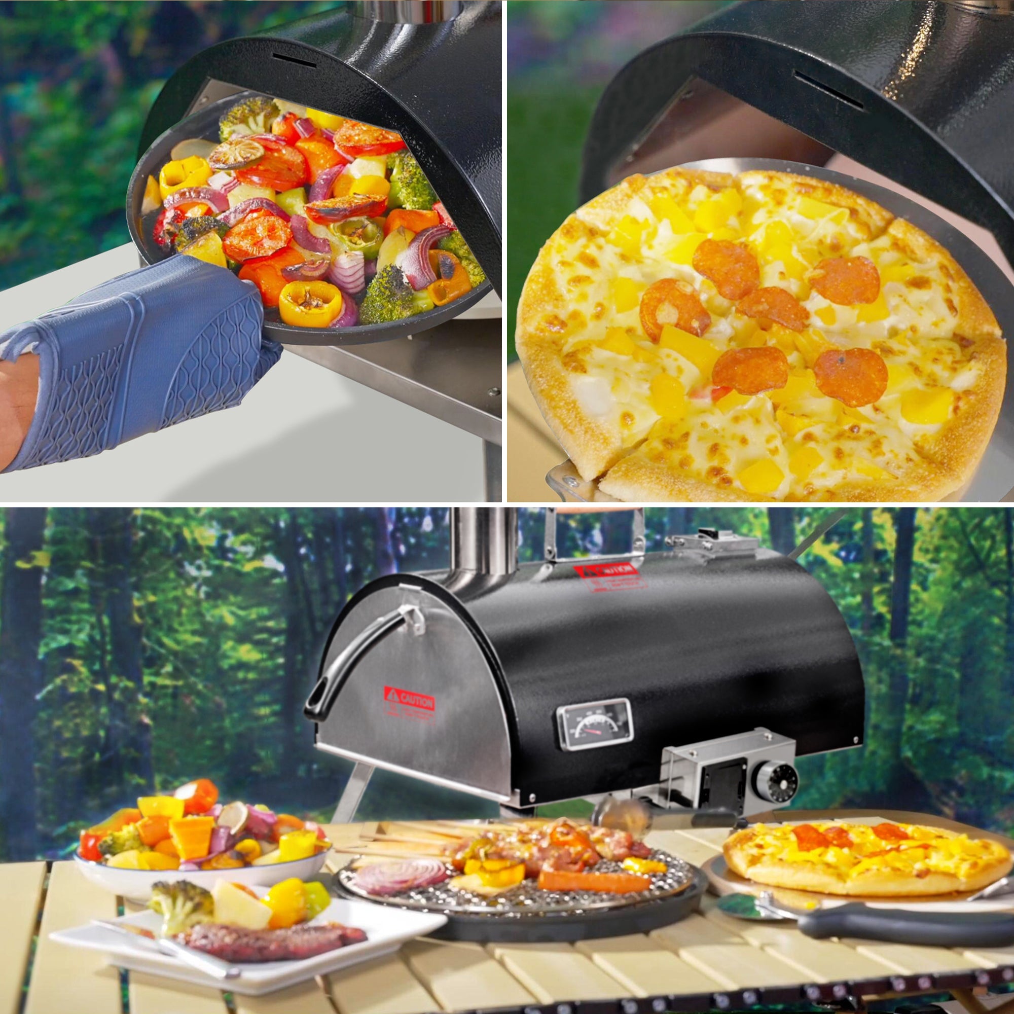 Black Pizza Oven Outdoor 12" Automatic Rotatable Pizza Oven