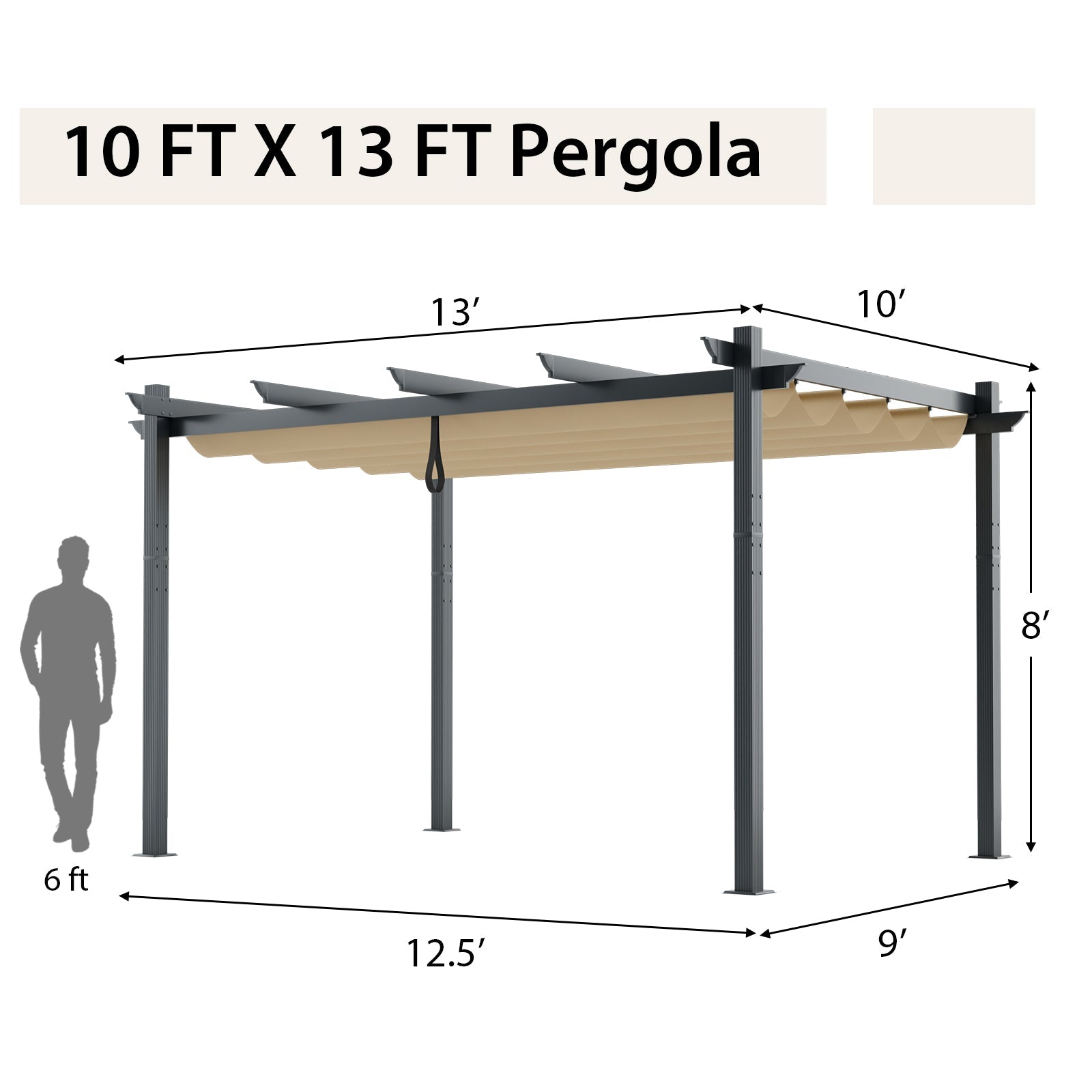 10 x 13 Ft Outdoor Aluminum Retractable Pergola Canopy Shelter