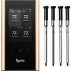 Sync Gold Wireless Wifi Meat Thermometer, 4 Slim Probes, 6 Sensors, 10X Stronger Signal, Â±0.5â„‰ Accuracy, Smart Base Direct Setup, Reliable Reading through Kamado Grill, BBQ, Oven, Smoker, Air Fryer