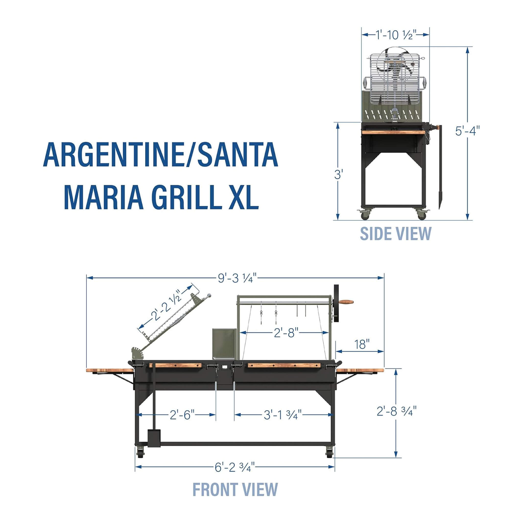 9 X 2 FT Extra-Large Argentine Santa Maria Wood Fire And Charcoal BBQ Grill With Brasero