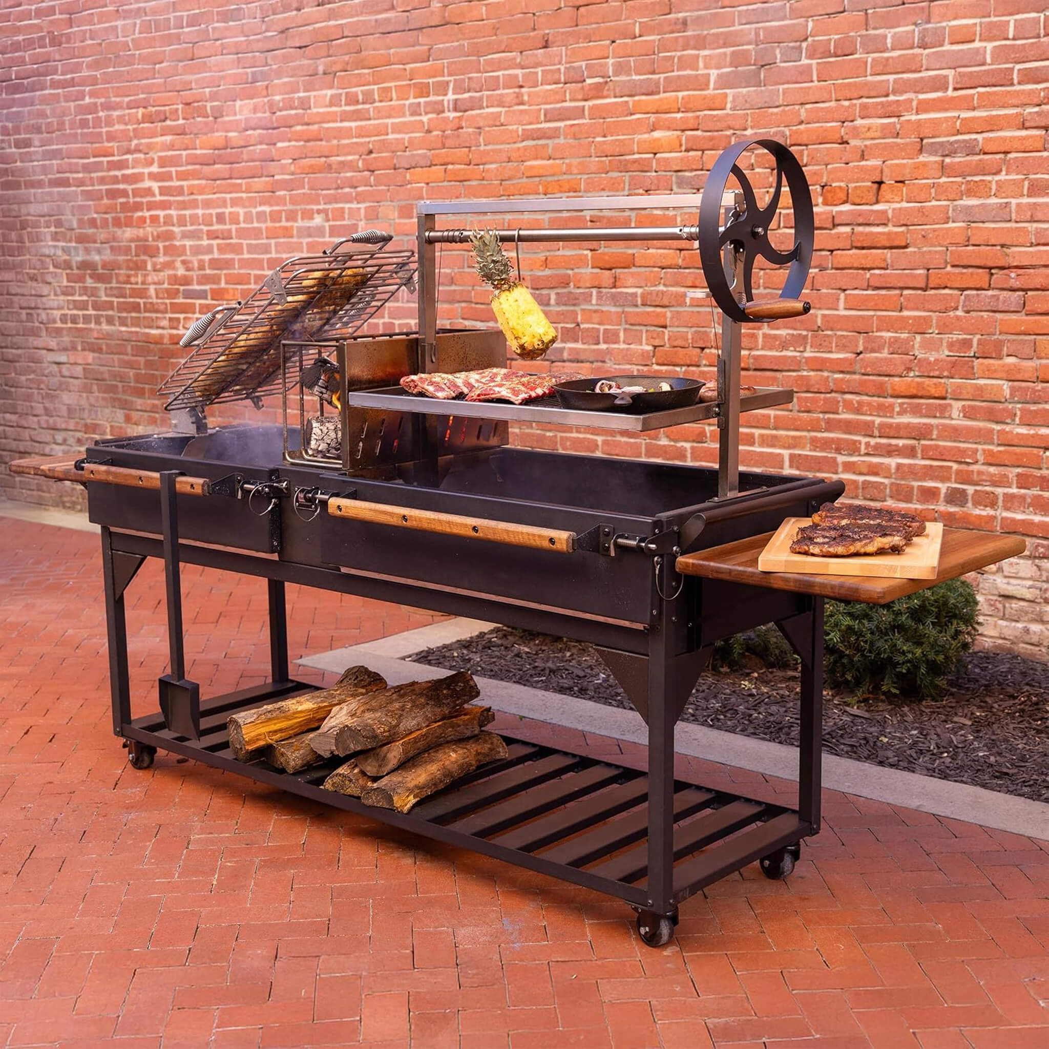 9 X 2 FT Extra-Large Argentine Santa Maria Wood Fire And Charcoal BBQ Grill With Brasero