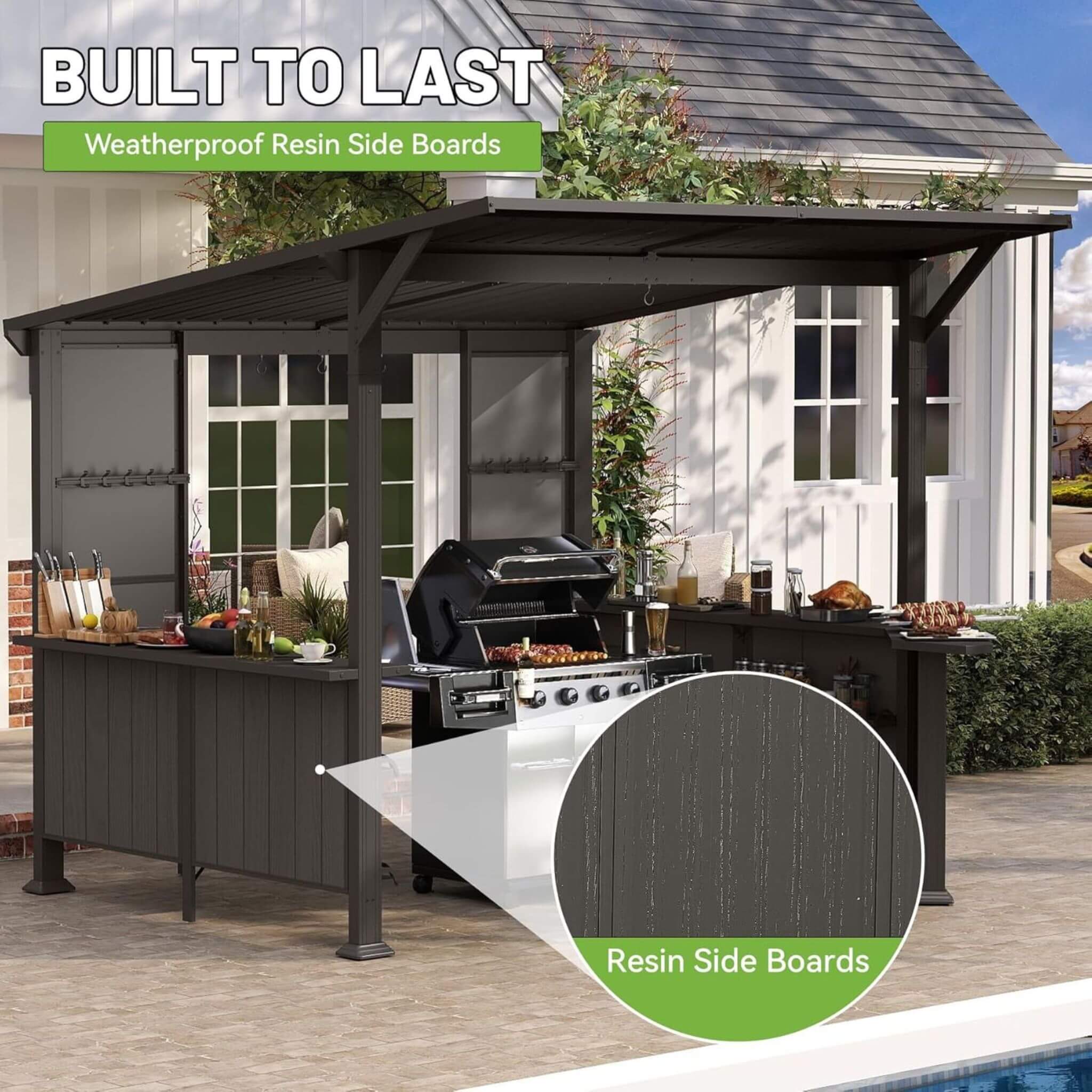 9 X 10 Ft  Premium Outdoor Hardtop Grill Gazebo with Shelves