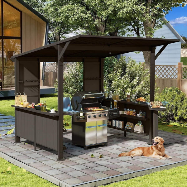9 X 10 Ft  Premium Outdoor Hardtop Grill Gazebo with Shelves