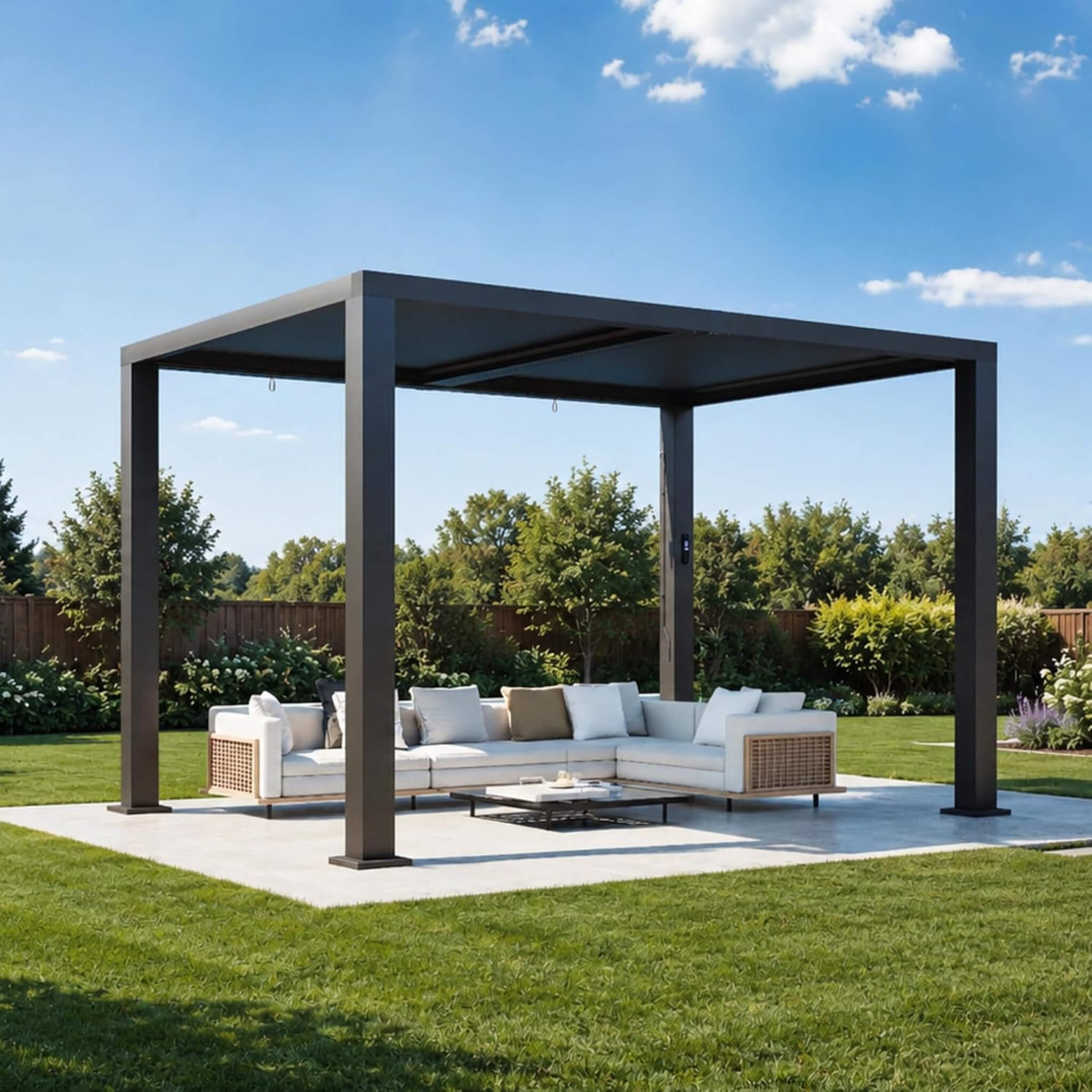 9 X 12 FT  Premium Outdoor Electric Motorized Louvered Pergola With Built-In LED Lights & Fan