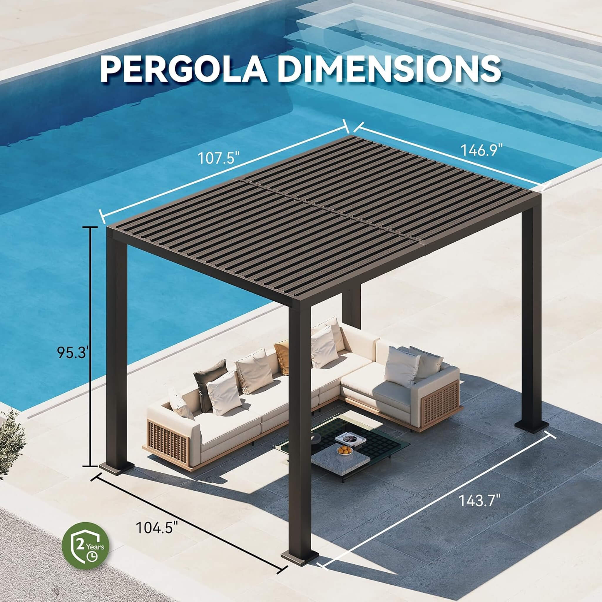 9 X 12 FT  Premium Outdoor Electric Motorized Louvered Pergola With Built-In LED Lights & Fan
