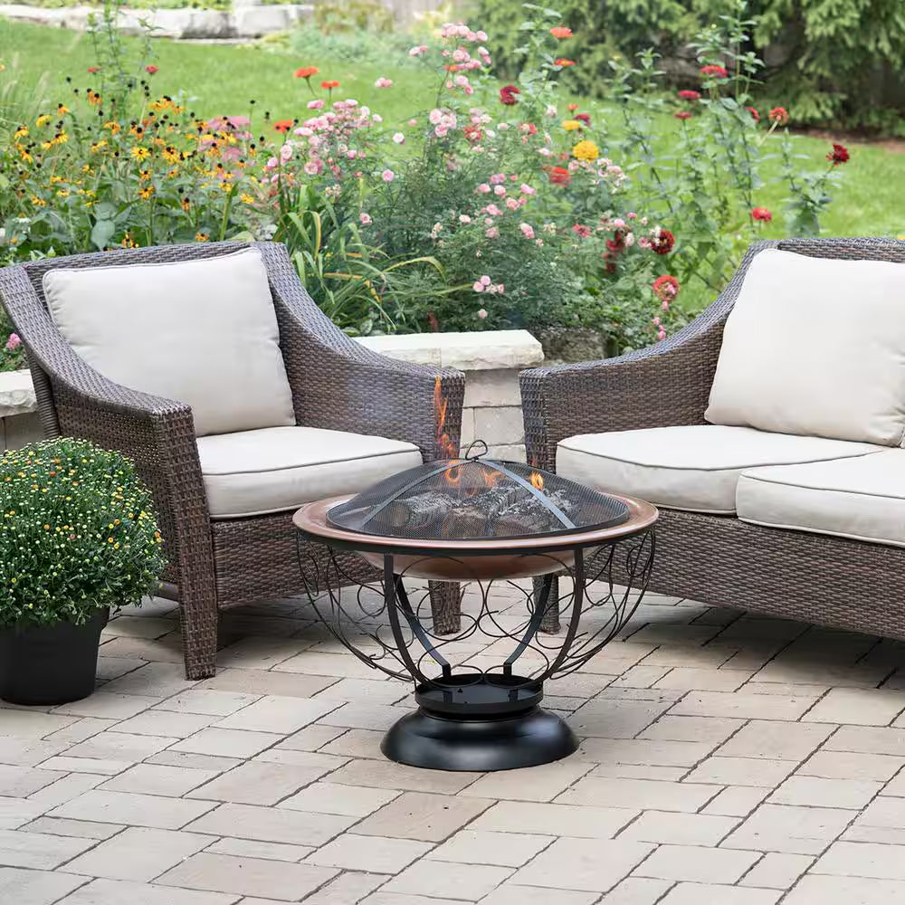 29 In. round Steel Wood Fire Pit with Porcelain Bowl