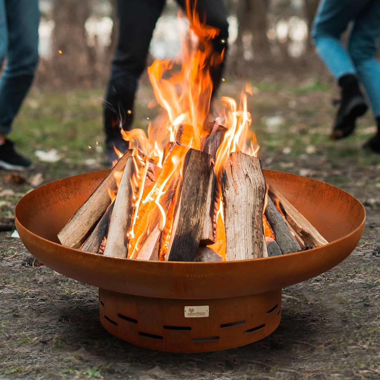 Fire Pit for outside Wood Burning, 35.5 Inch Large round Firepit Bowl Outdoor and Patio, Heavy-Duty Bonfire Pit Oxidized Finish, Free-Standing, Camping Backyard Terrace