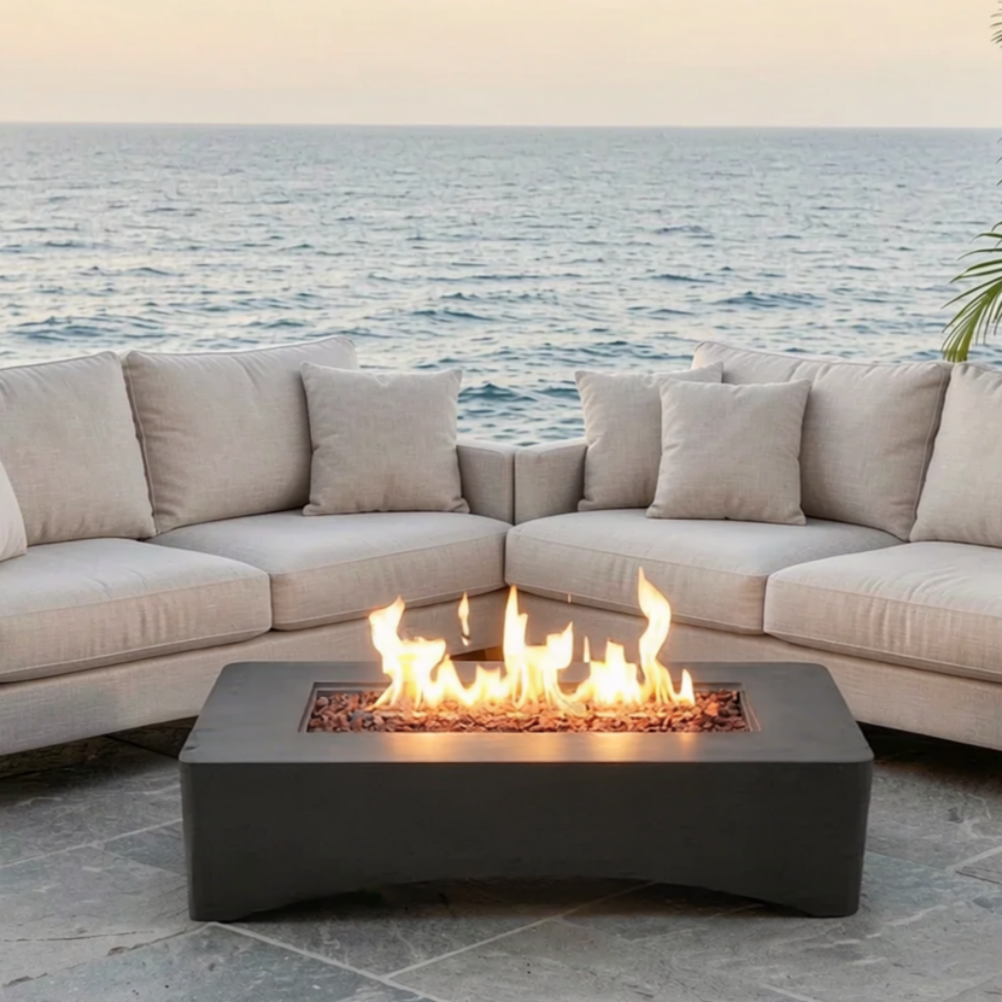 56" Propane Fire Pit Table, Rectangular Outdoor Gas Fire Pit - Dark Gray