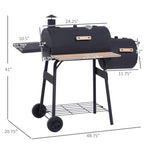 48" Steel Portable Backyard Charcoal BBQ Grill and Offset Smoker Combo