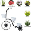 Bicycle Planter Stand, Metal Flower Pot Cart Holder Tricycle Planter with 3 Plant Bucket Outdoor Decorative for Patio, Deck, Garden or Lawn