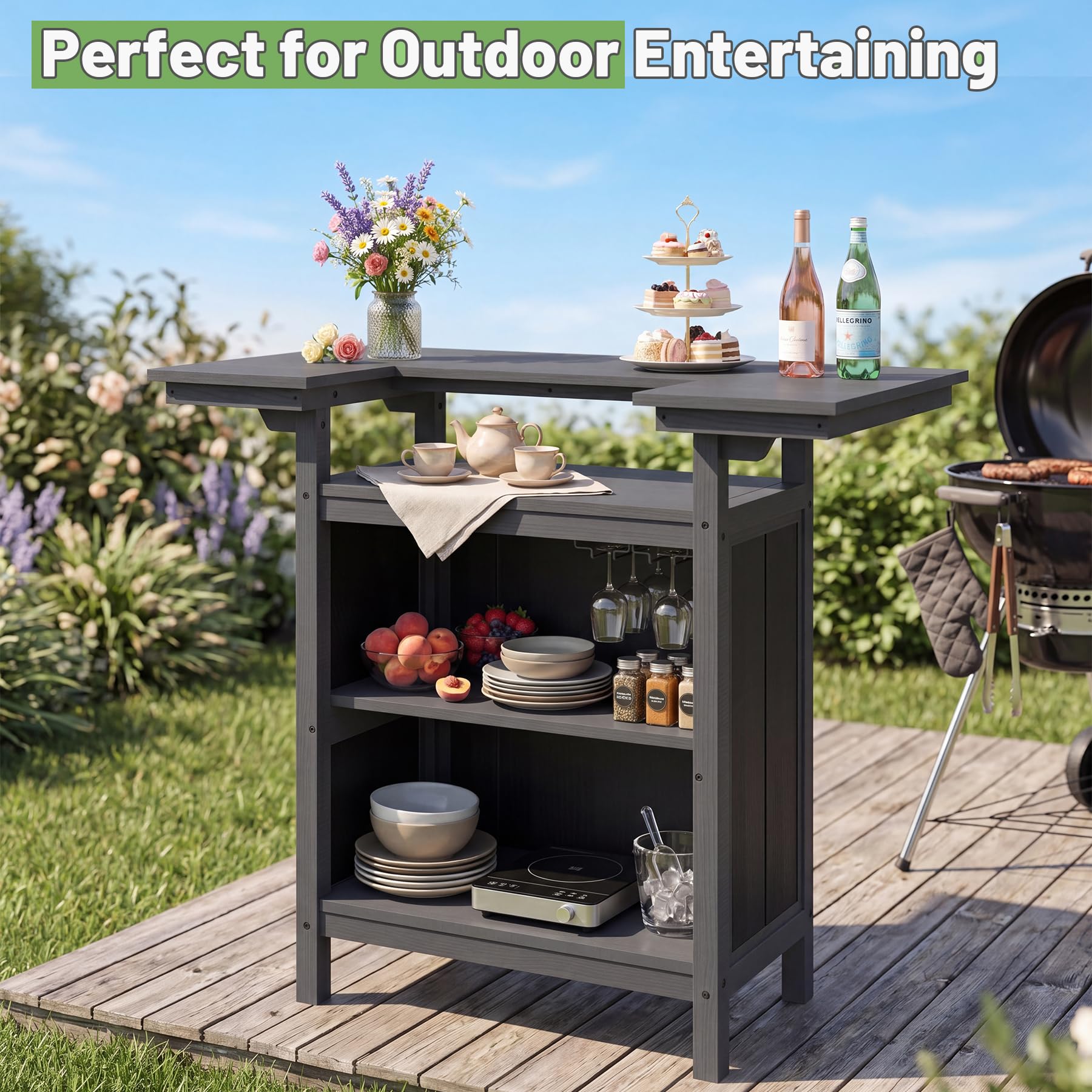Outdoor Patio Bar Island with HDPE & Aluminum Frame