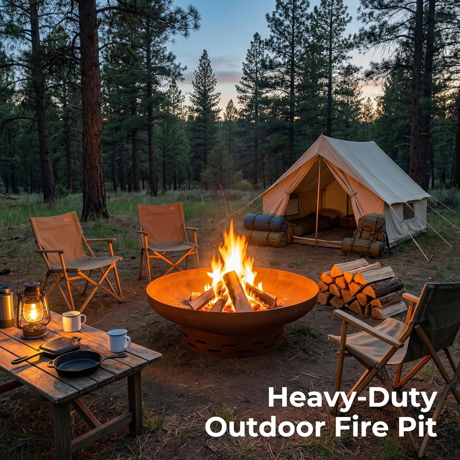 Fire Pit for outside Wood Burning, 35.5 Inch Large round Firepit Bowl Outdoor and Patio, Heavy-Duty Bonfire Pit Oxidized Finish, Free-Standing, Camping Backyard Terrace