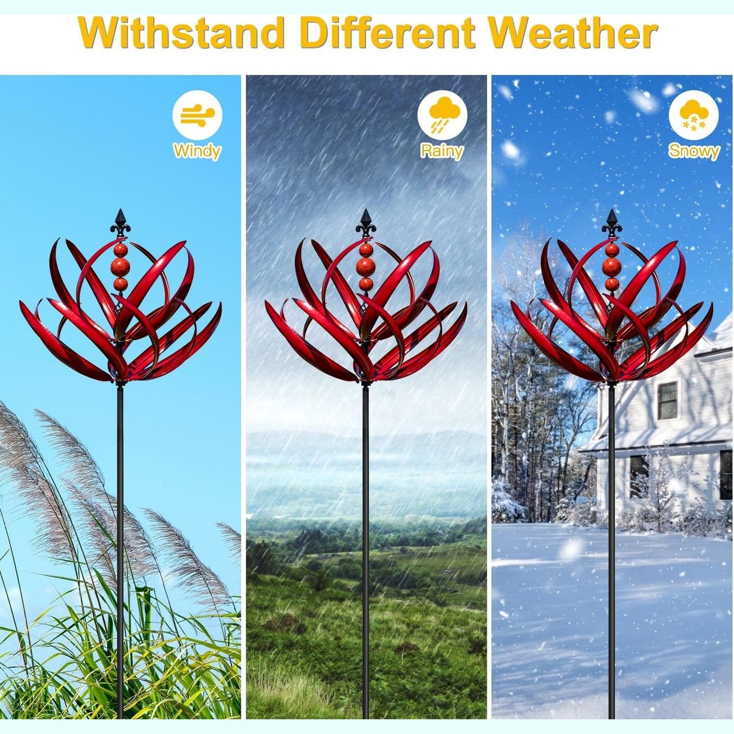 Wind Spinner for Garden and Yard - Large Metal Kinetic Wind Sculptures for Outdoor Decor (91 Inches, Burgundy Lotus)