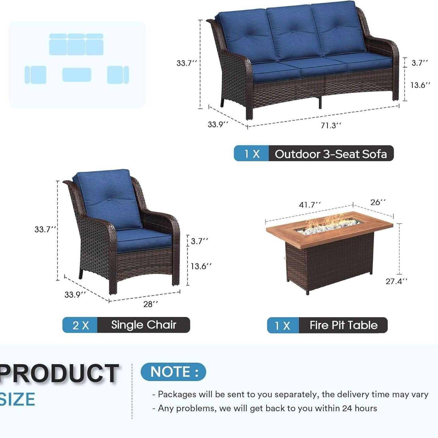 Outdoor Patio Furniture Set with Fire Pit Table