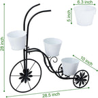 Bicycle Planter Stand, Metal Flower Pot Cart Holder Tricycle Planter with 3 Plant Bucket Outdoor Decorative for Patio, Deck, Garden or Lawn