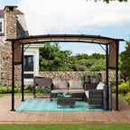 12' x 9' Outdoor Patio Pergola Gazebo - Steel Frame Sun Shelter With Retractable Canopy