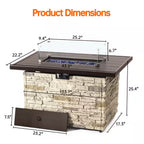 43 In. Propane Fire Pit Table Outdoor Stone Firepit Table Rectangular 50000 BTU Propane Fire Tables-Buff
