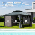 10' x 12' Hardtop Gazebo Outdoor Metal Gazebo with Galvanized Steel Double Roof Canopy, Aluminum Frame, Curtains and