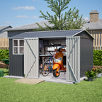 10 X 8FT Outdoor Steel Storage Shed with Clear Window & Lockable Doors