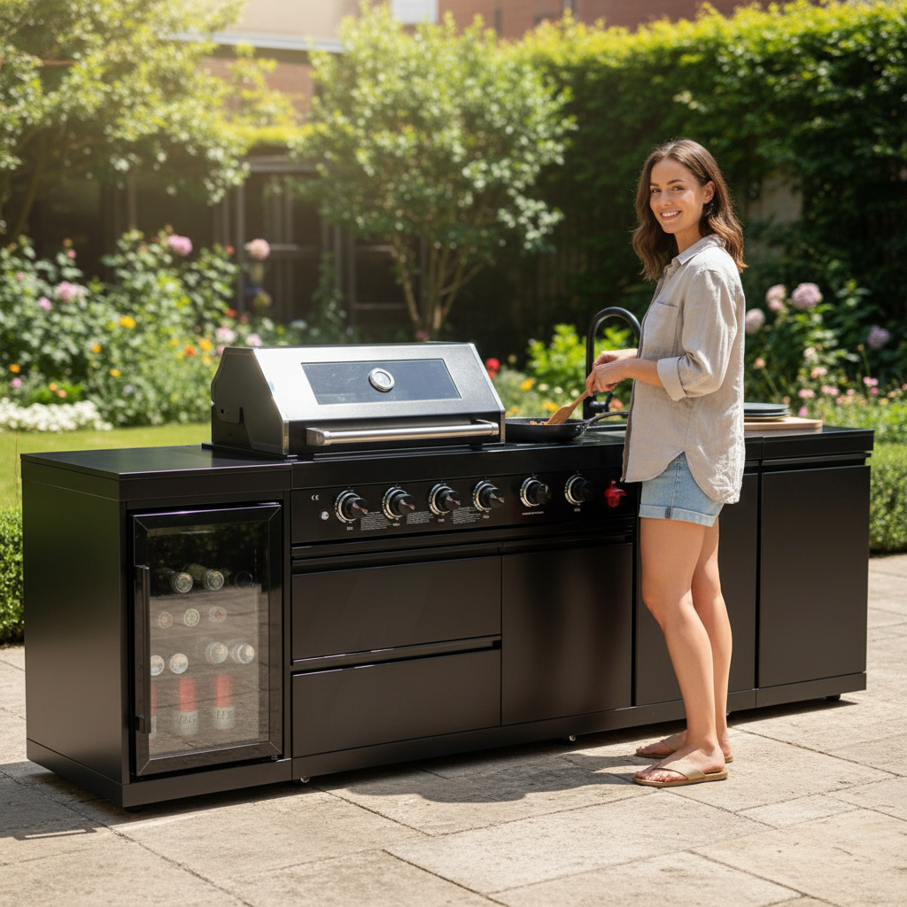 104" 4-Burner 72,000 BTU Black Outdoor Kitchen Bar Barbecue Island Grill