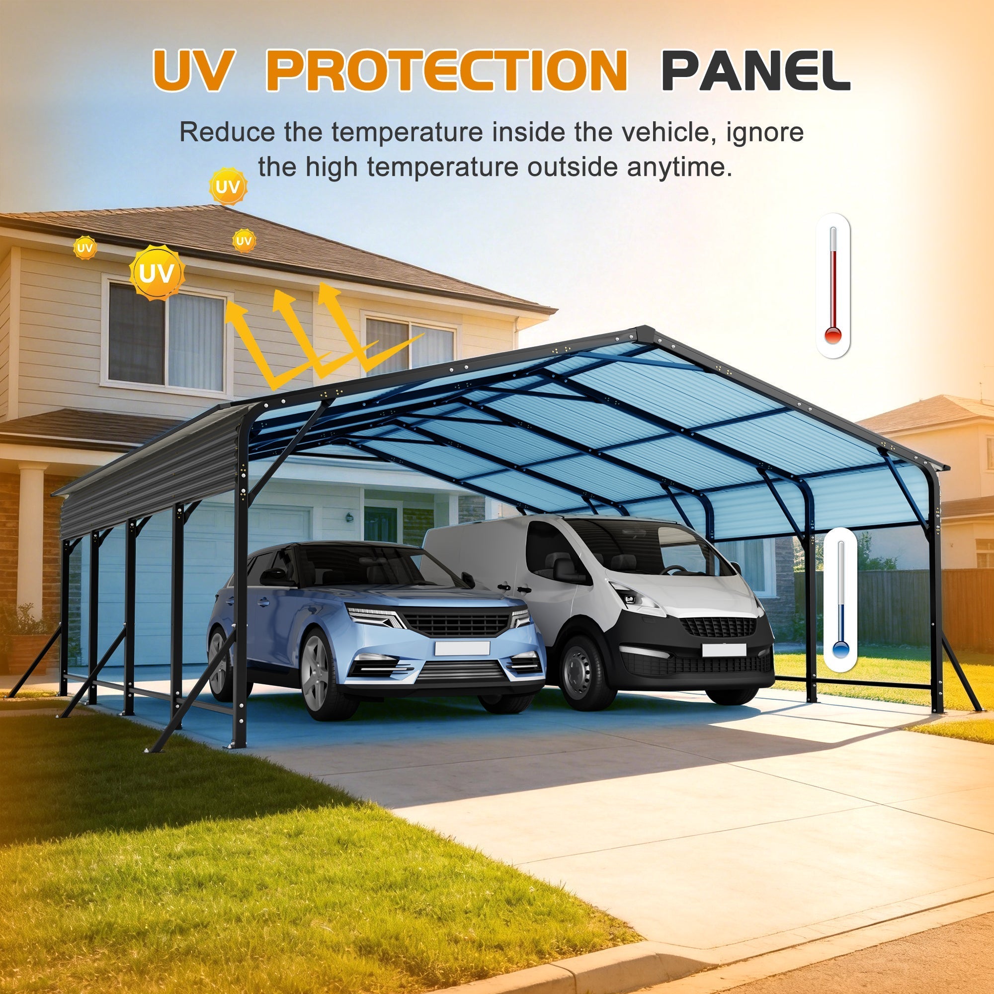 20'x20' Galvanized Steel Carport Canopy