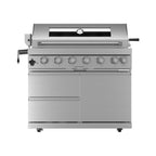 Blaze 108-Inch 6-Burner 85K BTU Deluxe Stainless Steel Liquid Propane Outdoor Kitchen Grill Island With Wine Cooler, Rotisserie, Cabinets, And Granite Countertops