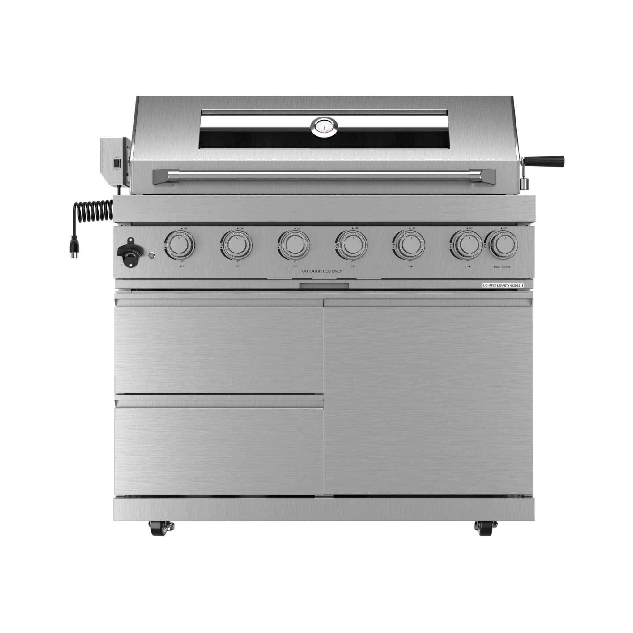 Blaze 108-Inch 6-Burner 85K BTU Deluxe Stainless Steel Liquid Propane Outdoor Kitchen Grill Island With Wine Cooler, Rotisserie, Cabinets, And Granite Countertops