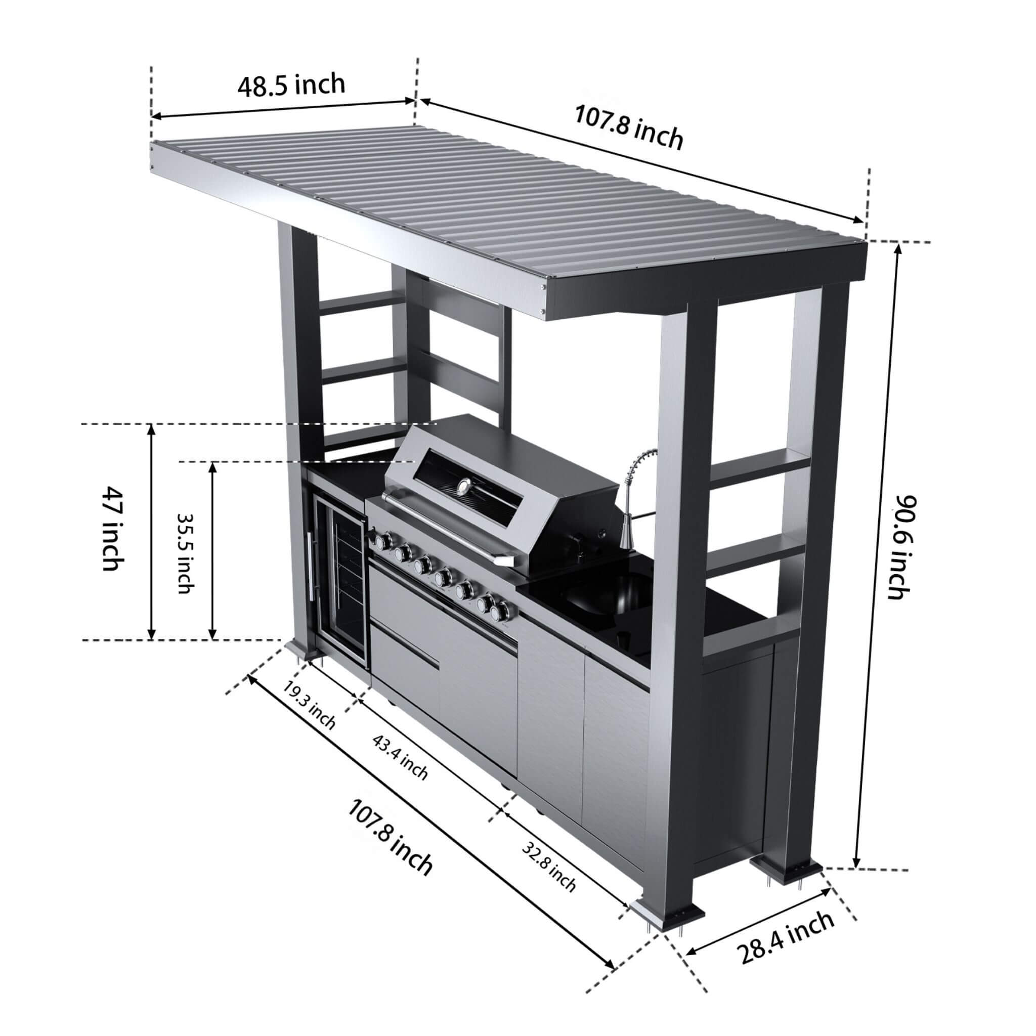 Blaze 108-Inch 6-Burner 85K BTU Deluxe Stainless Steel Liquid Propane Outdoor Kitchen Grill Island With Wine Cooler, Rotisserie, Cabinets, And Granite Countertops