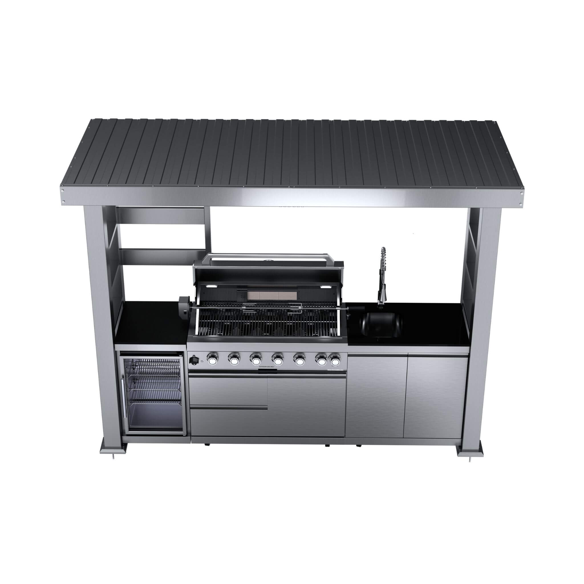 Blaze 108-Inch 6-Burner 85K BTU Deluxe Stainless Steel Liquid Propane Outdoor Kitchen Grill Island With Wine Cooler, Rotisserie, Cabinets, And Granite Countertops