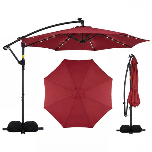 10 FT Solar LED Offset Cantilever Patio Umbrella with lights