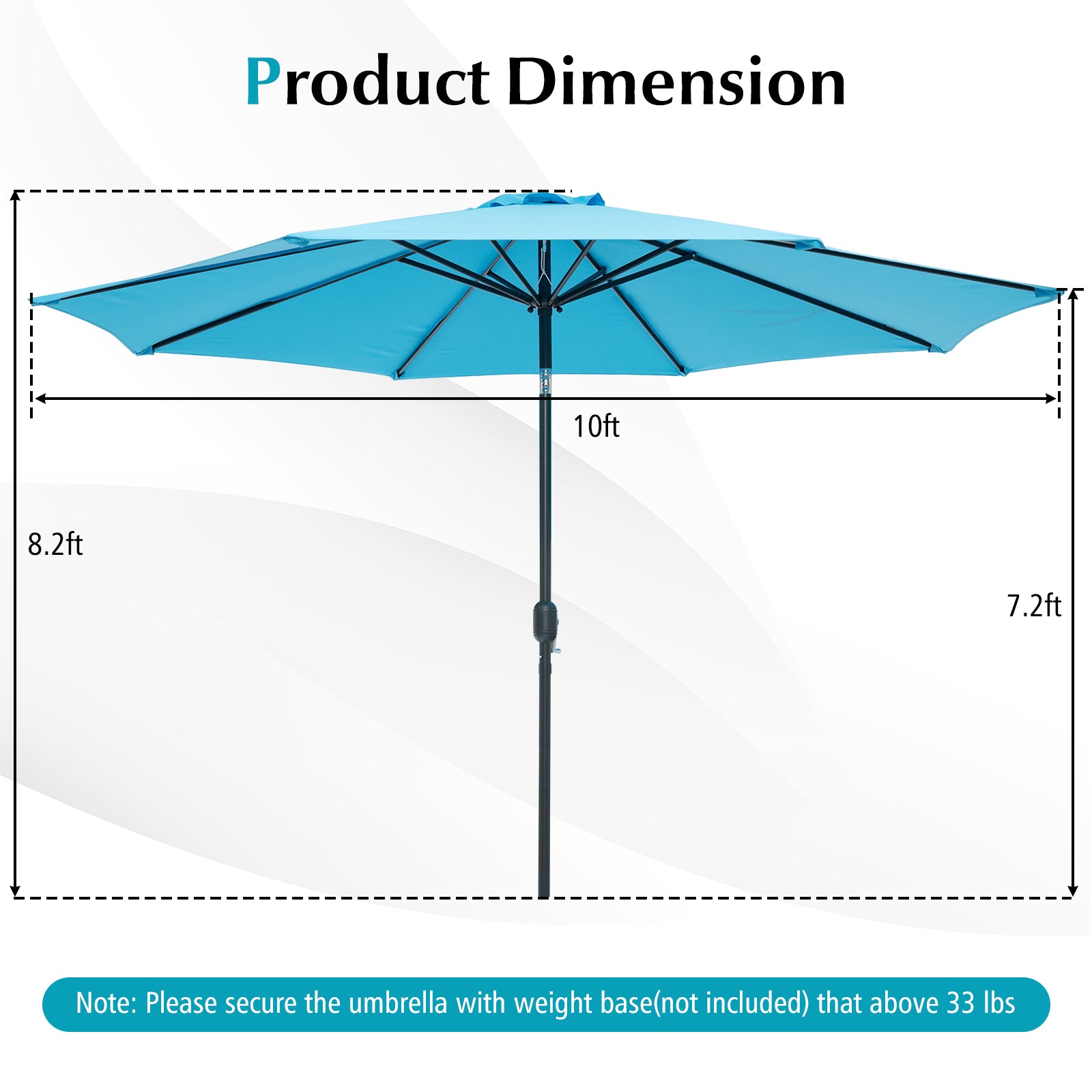 10 Feet Outdoor Patio Umbrella with Tilt Adjustment and Crank - available in 7 colors