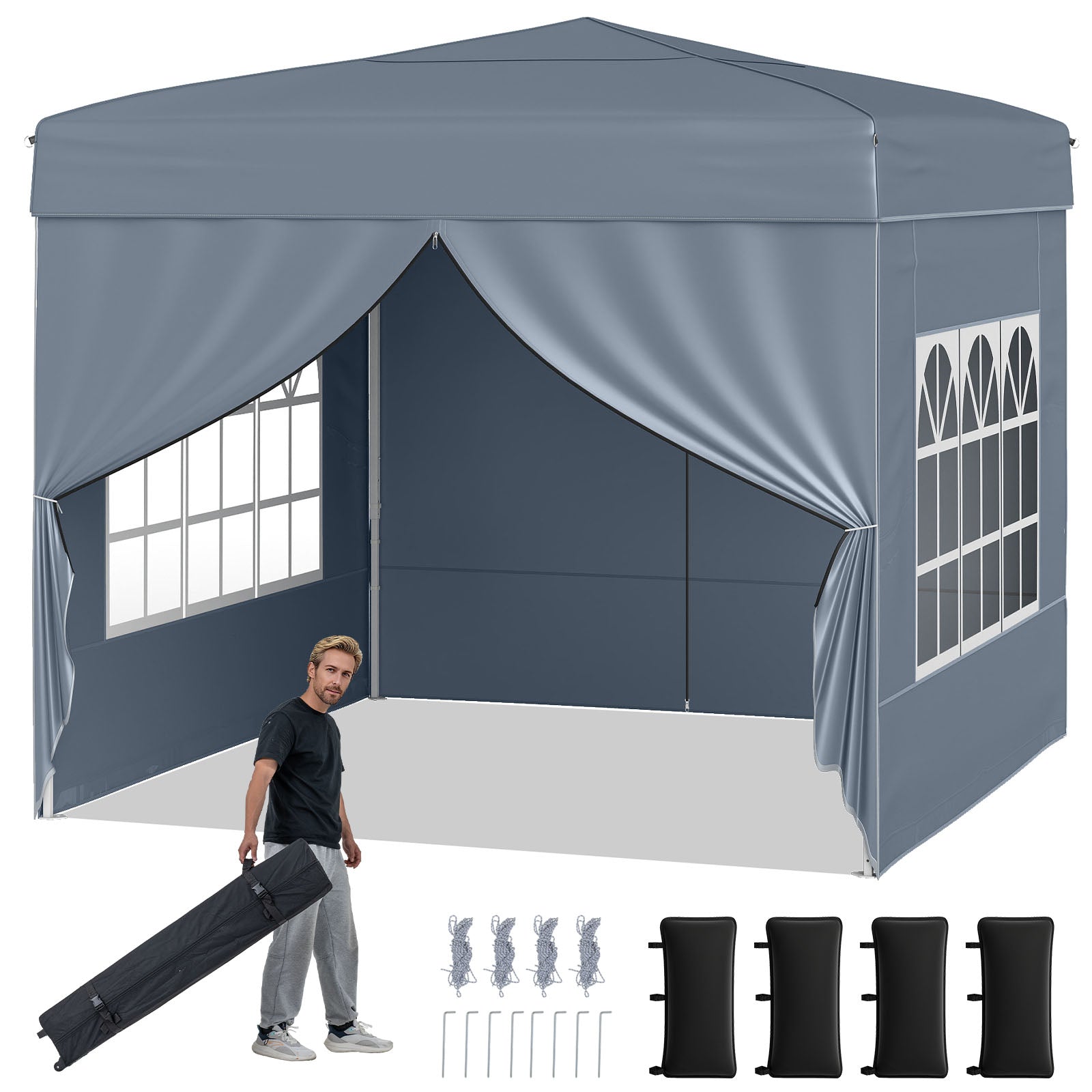 10 X 10 FT Pop up Canopy Tent Outdoor Patio Commercial Sunshade Shelter with 4 Sidewalls